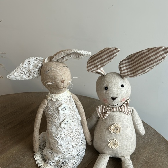 Tall Stuffed Bunny Plush Rabbits Shelf Sitting Easter Decor Set of 2 - Picture 11 of 14